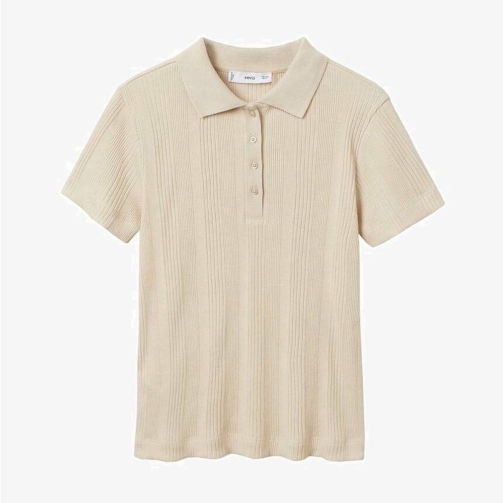 MANGO Beige Ribbed Polo Shirt
